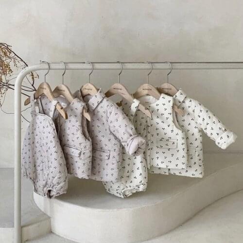 1 2 3 4 Y Toddler Girls Clothing Sets Winter Korean Print Warm Suits for Girls Cotton Jacket Thick Vest Overalls Baby 3pcs Set