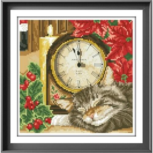Sleeping cat cross stitch kit aida 18ct 14ct 11ct unprint canvas cotton thread counted cross-stitch for ault