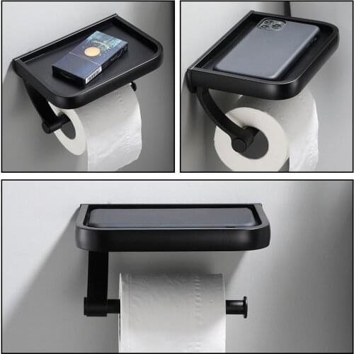 Wall Mounted With Phone Storage Shelf Black Bathroom Accessories Paper Holder Roll Holder Tissue Toilet Paper Holder