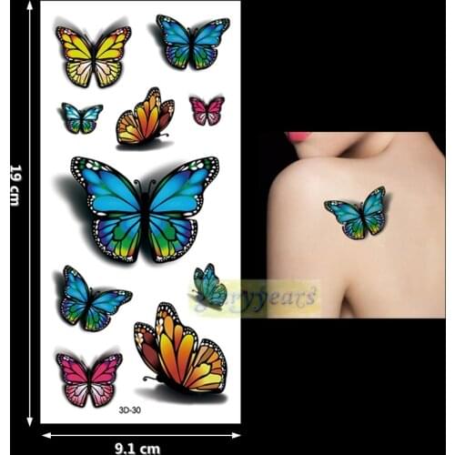 New 1PC Fashion Women Men Waterproof Temporary Tattoo Removable Simulation Vivid Body Art 3D-30 Fluorescent Blue Red Butterfly