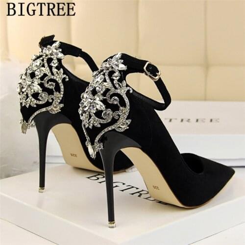 New Arrival 2020 Mary Jane Shoes Wedding Heels Rhinestone Shoes Women Red Heels Ladies Pumps Bigtree Shoes Crystal Heels Buty