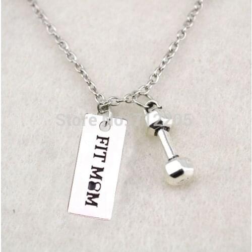 New Arrival Fitness Weightlifting jewelry Dumbbell barbell and FIT MOM Kettle bell sport Gym necklace