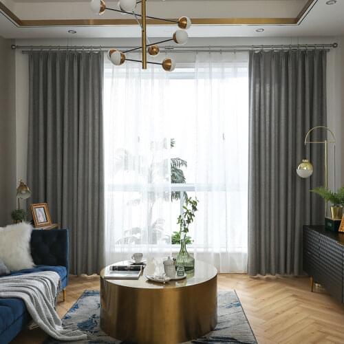 New Nordic Light Luxury Pure Color Cotton and Linen Blackout Fabric Thickening Minimalist Living Bedroom Curtain Customization