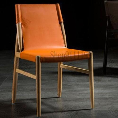 Dining Chair Modern Simple Household Nordic Solid Wood Restaurant Back Stool Designer Saddle Leather Leisure Negotiation Chair