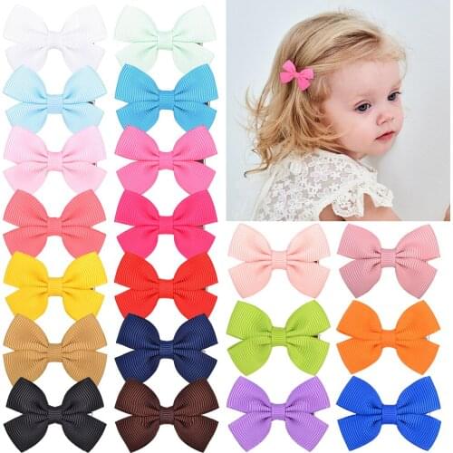 20Pcs/lot 2inches Solid Hair Bows With Clip For Cute Girls Hair Clips Boutique Hairpins Barrettes Headwear Kids Hair Accessories