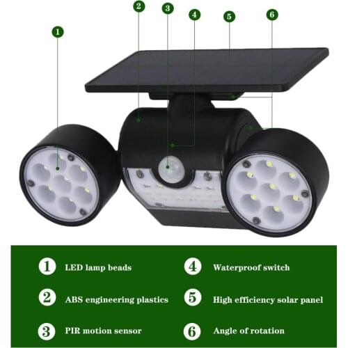 Outdoor Lighting 30 LED Sunlight Dual Head Solar Lamp Motion Sensor Spotlight Waterproof Adjustable Angle Lights For Garden Wall