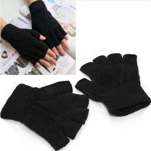 Black Short Half Finger Fingerless Wool Knit Wrist Glove Winter Warm Workout For Women And Men Gloves