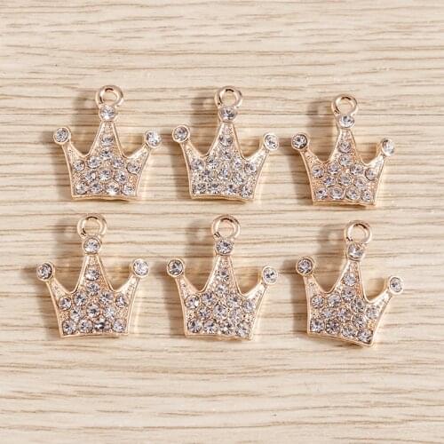 10pcs 16*18mm Gold Color Alloy Crystal Crown Charms for Making Earrings Pendants Necklaces Keychain DIY Crafts Jewelry Findings