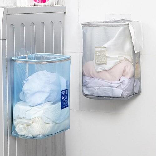 Practical Dirty Clothes Storage Basket Net Yarn Laundry Bag Wall-Mounted Dirty Laundry Basket Punch Free Clothes Hamper Basket