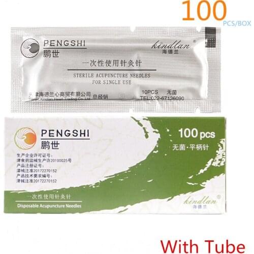 Dropshipping Service Flat Handle Acupuncture Needles Disposable Needle Beauty Massage Sterilze Needle With Plastic Tube 100Pcs