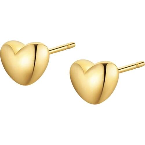XF800 Authentic 18K Yellow Gold Stud Earrings Simple Heart Classic Engagement Gift 2020 Pure AU750 for Women Fine Jewelry E514