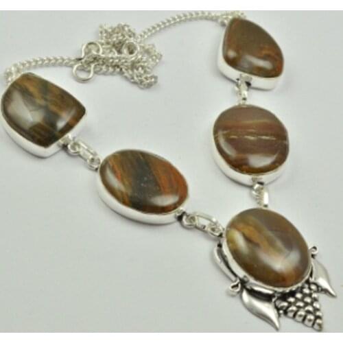 Tiger Jaspers Necklace Silver Overlay over Copper , 51cm, N2507