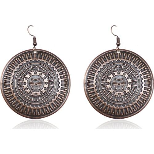 Exaggerated Retro Disc Engraved Bohemian Earrings Casual Punk Style Womans Fashion Jewelry For Ladies Earrings Drop Earrings