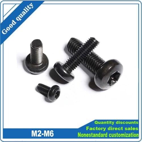 10/50pcs Black 304 Stainless Steel GB2672 Six-Lobe Torx Pan Head Screw M2 M2.5 M3 M4 M5 M6 Round Button Head Bolt Fasteners