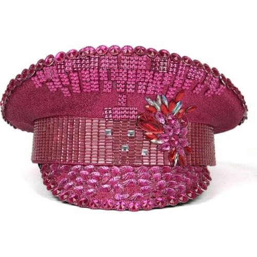 Handmade Women Military Hat Rhinestone Festival Hat Captain Hat Halloween Costume Cosplay Yacht Week Sergeant Hat