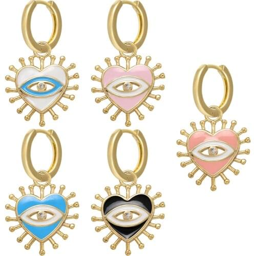 ZHUKOU NEW Summer Enamel heart hoop Earrings trendy creative eye drop earrings for women Fashion jewelry wholesale VE431