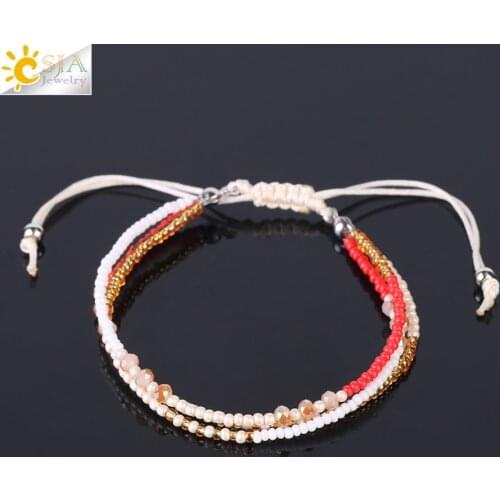 CSJA Boho Coloful Miyuki Delica Bead Bracelet for Women Multilayer 2mm Mini Beads Bracelets Handwoven Adjustable Rope Chain S134