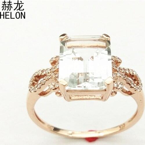 Solid 10K Rose Gold 10x8mm Emerald Cut 3.78ct Genuine White Topaz Pave Natural Diamonds Engagement Wedding Women Jewelry Ring