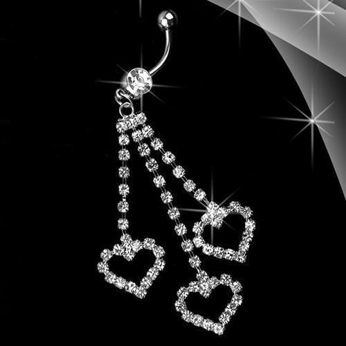 1Pc Heart Rhinestone Chain Dangle Barbell Belly Button Navel Ring Bar Piercing new