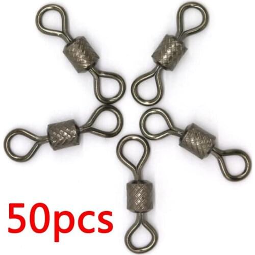 50pcs Bearing Swivel Fishing Connector 1#/3#/8# Ball Bearing Swivel With Safety Snap Solid Rings Rolling Swivel Fishing Tools