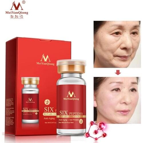 Six Peptides Face Serum Anti-Aging Shrink Pore Whitening Anti Wrinkle Essence Moisturizing Brighten Lift Tighten Skin Care 10ml