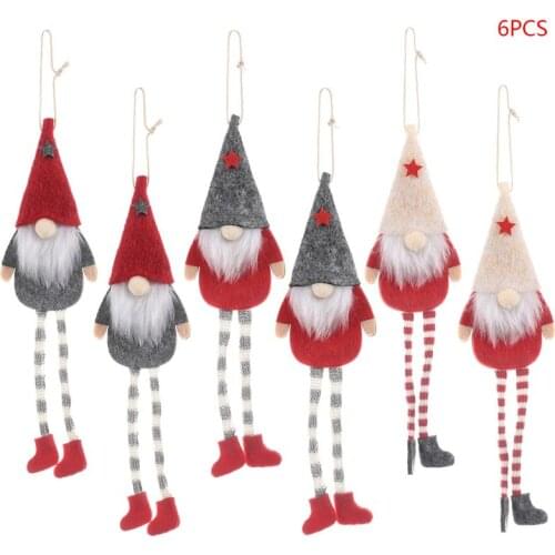 6pcs Christmas Long Leg Swedish Gnome Santa Doll Ornaments Hanging Xmas Tree Fireplace Decoration R7UB