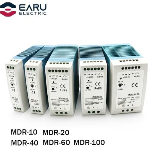 AC100-240V Input Mini Din Rail Switch Power Supply Voltage Transformer MDR-10W 20W 40W 60W 100W DC 5V 12V 15V 24V 36V 48V Output
