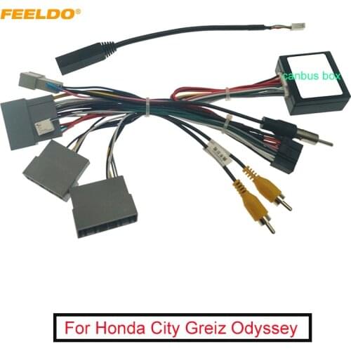FEELDO Car Audio 16PIN DVD Player Power Calbe Adapter With Canbus Box For Honda City Greiz Odyssey Stereo Plug Wiring Harness