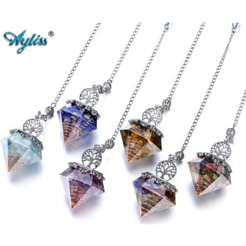 Ayliss Tree of Life Reiki Gem Chip Stones Healing Crystals Pendulums for Dowsing Divination Hexagon Pointed Cone Resin Pendulum