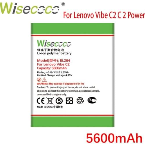 Wisecoco BL264 5600mAh 3.8V Battery For Lenovo Vibe C2 C 2 Power Phone Battery Replacement + Tracking Number