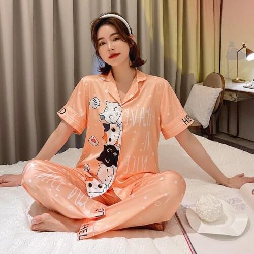 Brand Women Pajamas Sets New Summer Luxury Lapel Pajamas High Quality Home Wear Hot Sale Cardigan Short sleeve Cartoons Pajamas