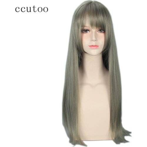 Ccutoo womens synthetic hair straight grey long harajuku cosplay costume wig
