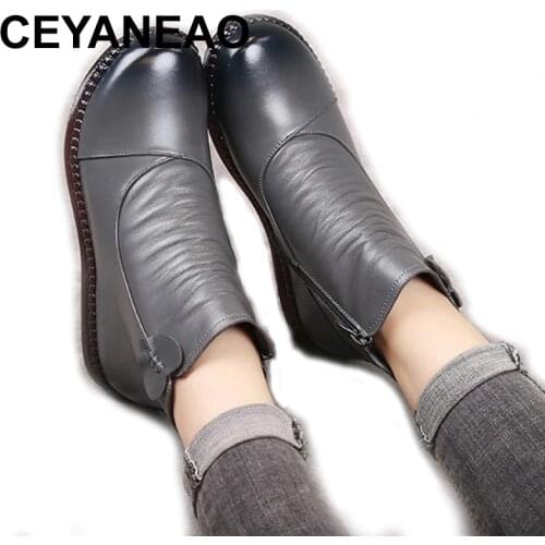 CEYANEAODropshipping Fashion Autum Flat Boots Genuine Leather AnkleShoes Vintage Casual Brand Design Retro Handmade Womens Boot
