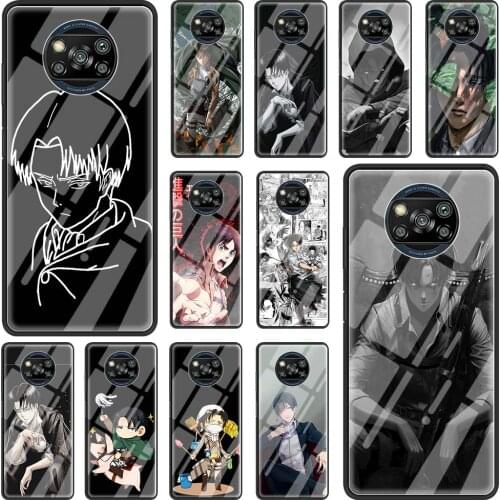 Phone Case for Xiaomi Mi 11 10T Poco X3 NFC Note 10 9T Lite Pro CC9 CC9E Glass Shell Cover Anime Attack on Titan levi ackerman
