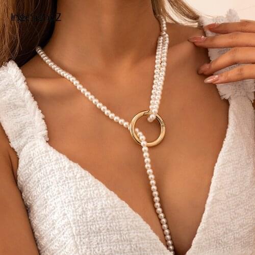 IngeSight.Z Bohemian Knot Imitation Pearl Choker Necklace Collar for Women Vintage Gold Color Long Necklace 2021New Neck Jewelry