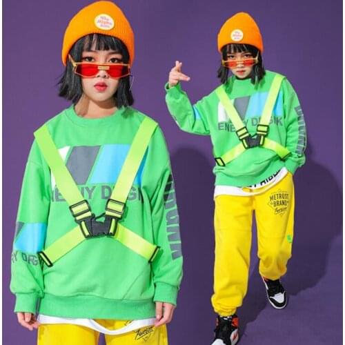 Kids Hip Hop Stage Outfits Loose Hoodie Tops Streetwear Running Jogger Pants For Girls Boy Jazz Dance Costume Rave Clothes