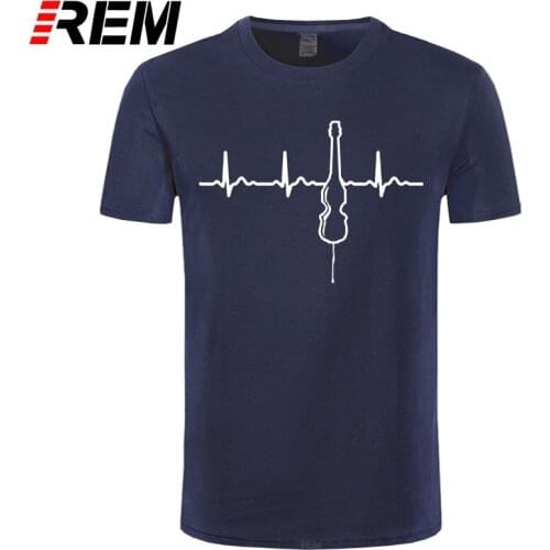 Electric Upright Bass Heartbeat T-shirt Instrument Gift O Neck T Shirts Print Male Men Casual Cotton Short REM Worsted
