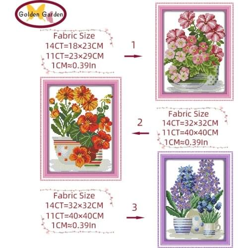 GG Potted Flower Series Stamped Cross Stitch Kits 11ct 14ct Embroidery Set Chrinese Counted Cross Stitch Pattern for Home Decor