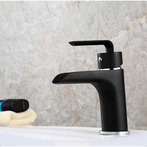 Bathroom Basin Faucet Copper Paint Black/White Waterfall Lavatory Sink Tap Single Hole Cold Hot Water Mixer Tap Crane Deck Mount