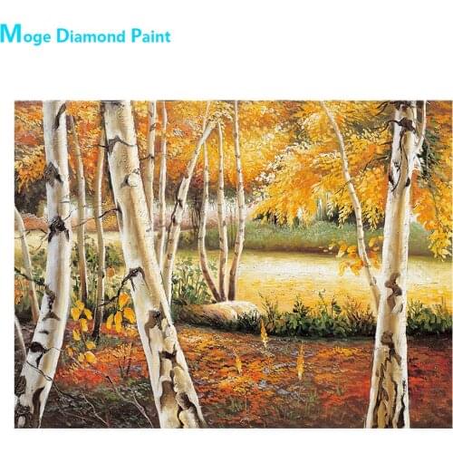 Forest Tree River Autumn Diamond Painting Scenic Round Full Drill Nouveaute DIY Mosaic Embroidery 5D Cross Stitch Home Decor