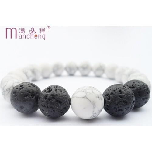 Lovers Women style Natural stone volcanic White turquoise bracelet for Women couple turquoise strand lava bracelet jewelry