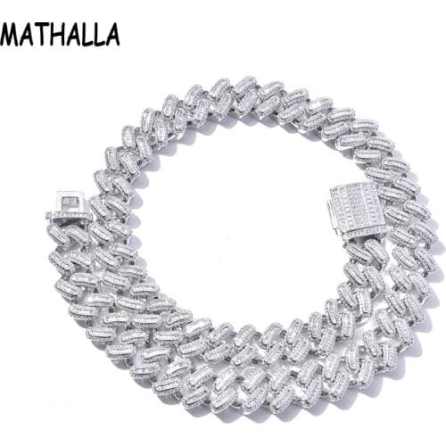 MATHALLA Statement Mens Hiphop 15mm Iced Out CZ Cuban Link Necklace Micro Paved Multi Zircon Miami Cuban Chain Jewelry Homme