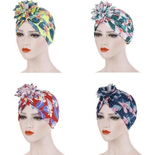 Muslim Women Floral Print Hat Head Cover Hair Loss Cap Indian Beanie Turban Cancer Chemo Islamic Headwear Headscarf Caps Arab