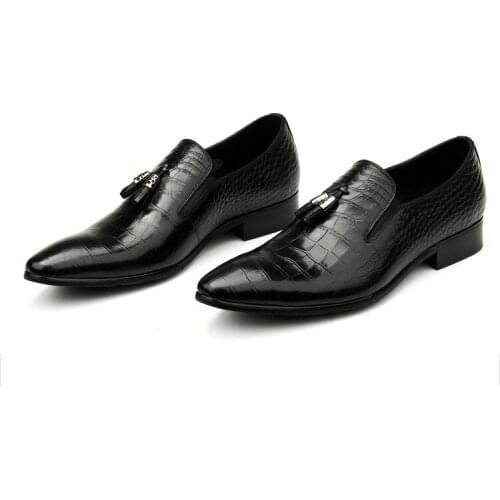Large Size EUR45 Serpentine Grain Black Mens Casual Business Shoes Genuine Leather Social Dress Shoes With Tassel