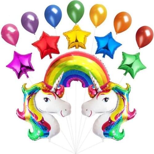 Unicorn Theme Party Decoration Set Tissue Paper Tassel Garalnd Paper Pom Poms Foil Balloon Kids Birthday Wedding