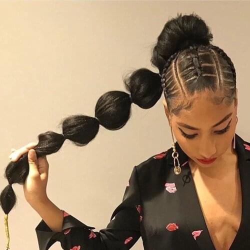 Long Drawstring Ponytail Hair Extension Clip Synthetic Afro Kinky Straight Bubble Ponytail Hairpieces With Elastic Comb