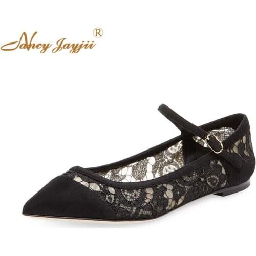 Lace Women Ladies Flats Female Shoes Black Solid Buckle Mary Janes Nancyjayjii Elegant Mature Party Leisure 2019 Marriage