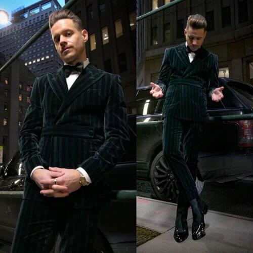 New High Quality Tuxedos Luxury Stripe Men Suits For Party Wedding Prom 2 Pieces Groom Jacket Blazer (Jacket + Pants)
