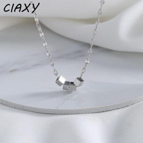 CIAXY 925 Sterling Silver Lip Pendant Necklaces for Women Geometric Three-dimensional Square Tube Clavicle Chain Simple Jewelry