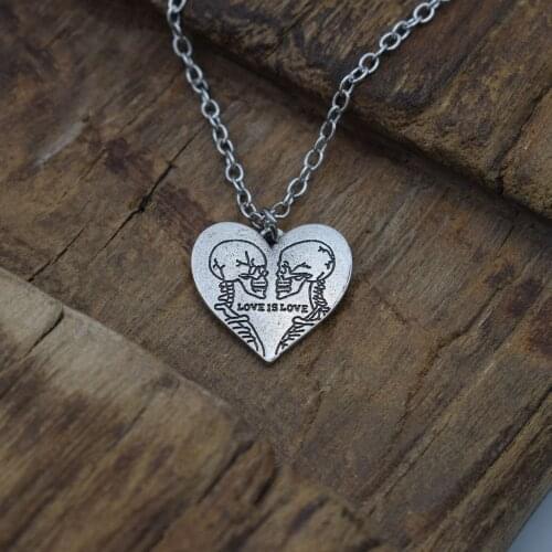 SanLan love is love Skull Love Heart necklace Gothic jewelry
